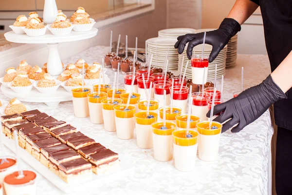 Delicious wedding reception candy bar dessert table Royalty Free Stock Images