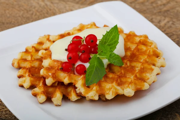 Waffle with red currants — Stock Photo, Image
