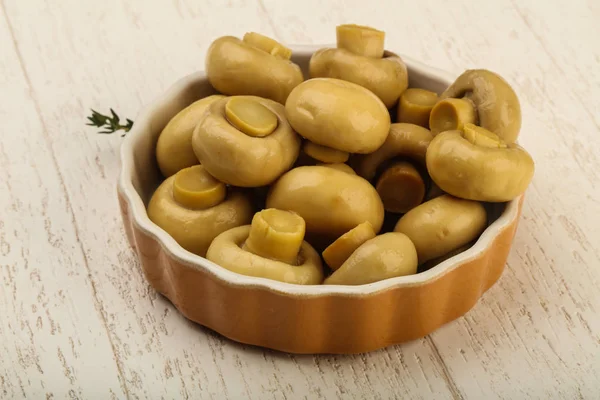 Marinated champignons in the bowl — Stock Photo, Image