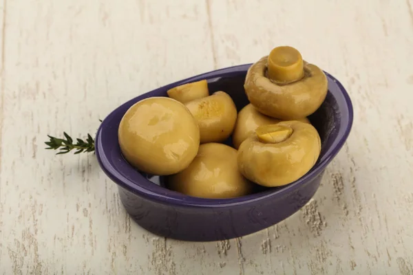 Marinated champignons in the bowl — Stock Photo, Image