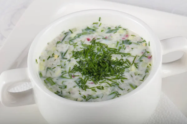 Sopa de Okroshka tradicional fría —  Fotos de Stock