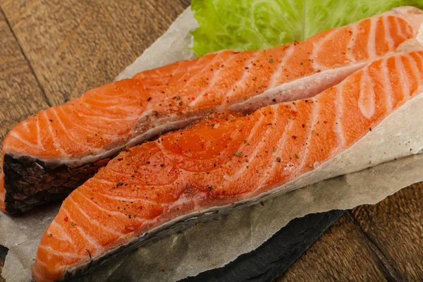 Raw salmon slices