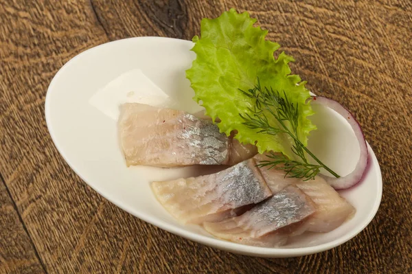 Filete Arenque Rodajas Con Eneldo Cebolla — Foto de Stock