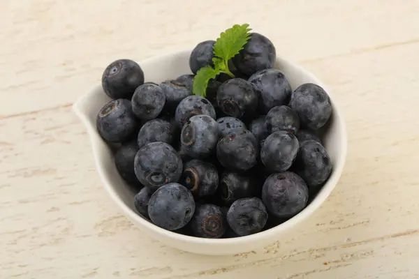 Ripe Blueberry Bowl Wooden Background — Stock Photo, Image