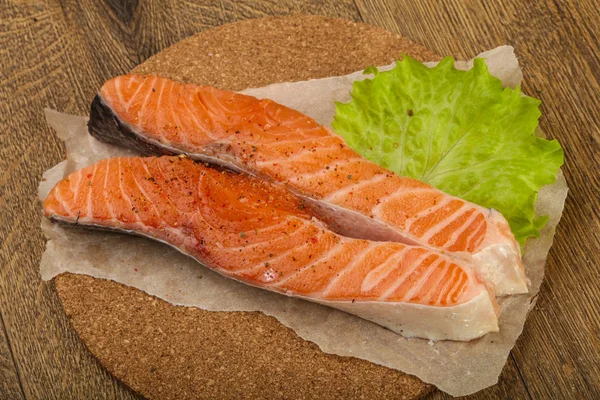 Raw salmon slices