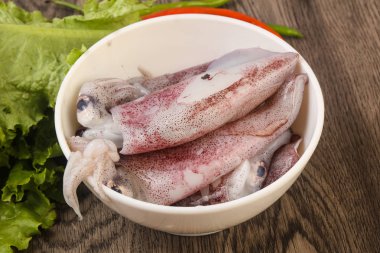 Tabaktaki çiğ mürekkep balığı