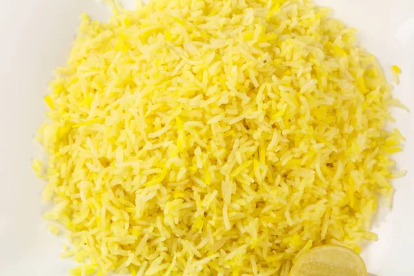 Yellow rice with lime — Stock Photo, Image