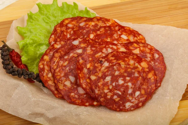 Sliced tasty Chorizo sausage — Stock Photo, Image
