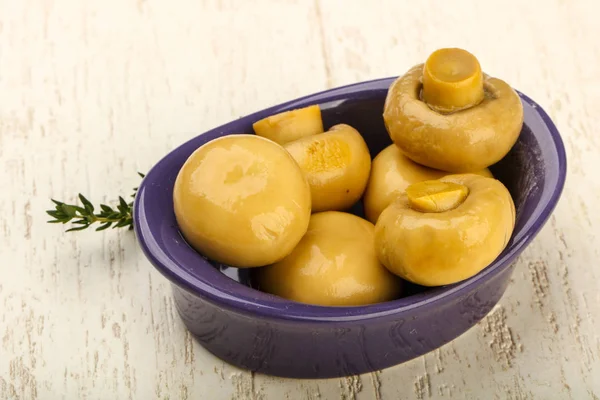 Marinated champignons in the bowl — Stock Photo, Image