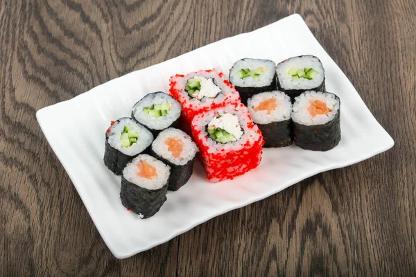 Sushi Roll Set Wooden Background — Stock Photo, Image