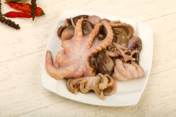 Ruwe octopus in witte plaat — Stockfoto