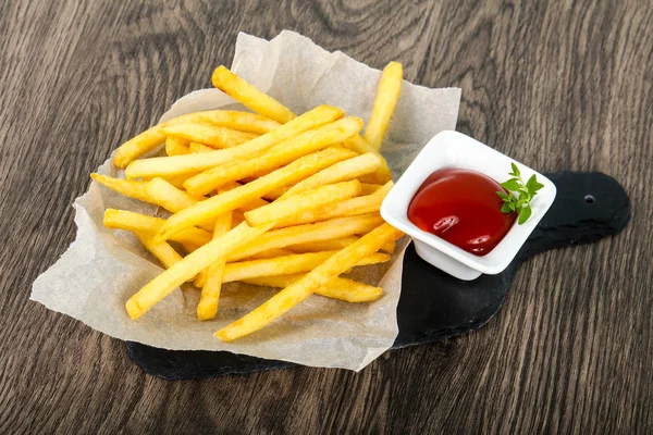 French fries with tomato ketchup — Stock Photo, Image