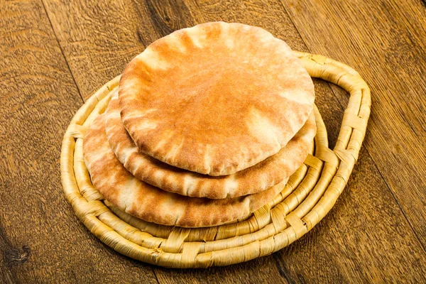 Pita Bread Heap Wooden Background — Stock Photo, Image