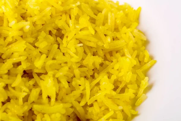 Indické Tradiční Kuchyně Žluté Rýže Limetkou Dřevěné Pozadí — Stock fotografie