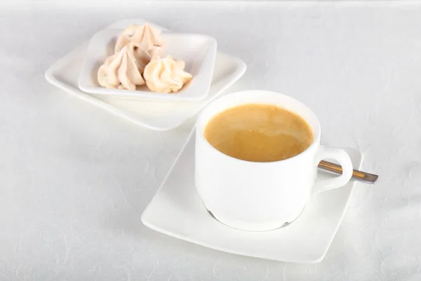 Cup Hot Coffee Milk White Table Background — Stock Photo, Image