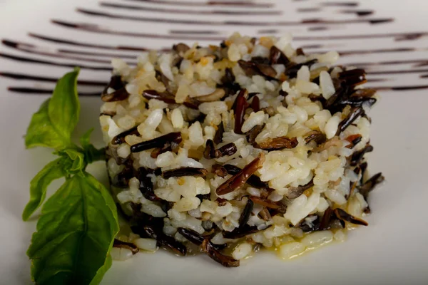 Steamed Wild Rice Mix White Plate — Stock Photo, Image