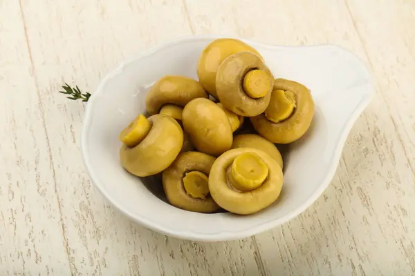 Marinated champignons in bowl — Stock Photo, Image