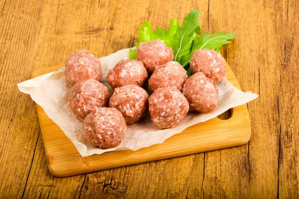 Raw Meat Balls Cooking Wooden Background — Stock Photo, Image