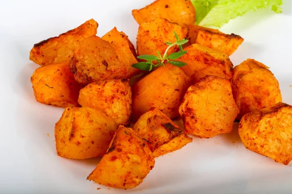 Baked Potatoes Herbs White Plate — Stock Photo, Image