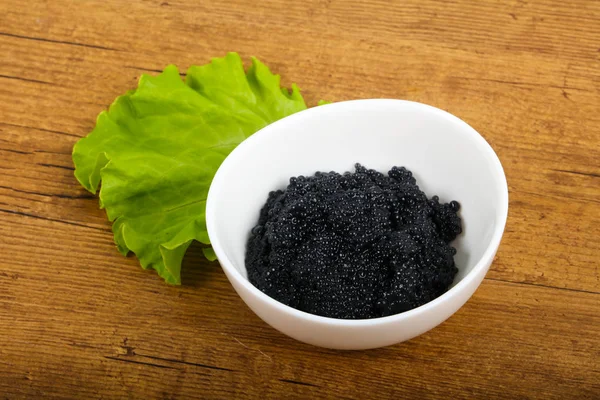 Black Caviar Bowl Wooden Background — Stock Photo, Image