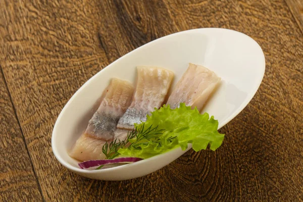 Herring Fillet Ready Eat Wooden Background — Stock Photo, Image