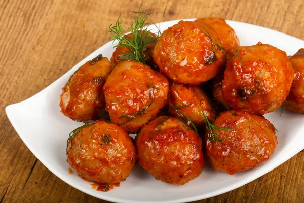 Meat Balls Tomato Sauce Served Dill — Stock Photo, Image