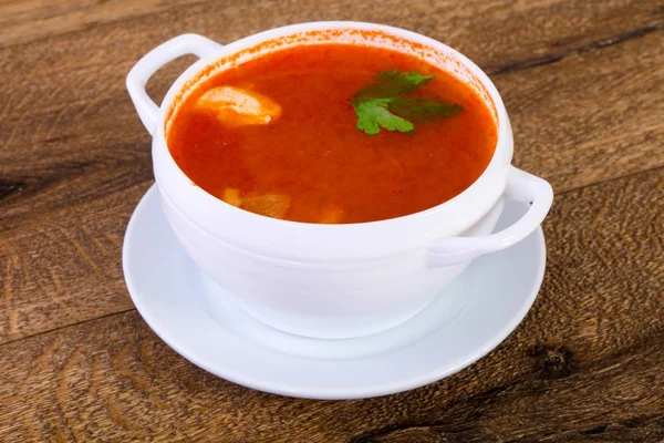 Bowl Russian Traditional Solyanka Soup Wooden Background — Stock Photo, Image