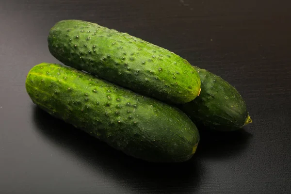 Cucumbers Black Wooden Background — Stock Photo, Image