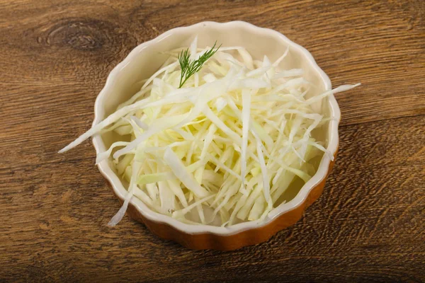 Shredded Cabbage Heap Bowl Ower Wooden Background — Stock Photo, Image