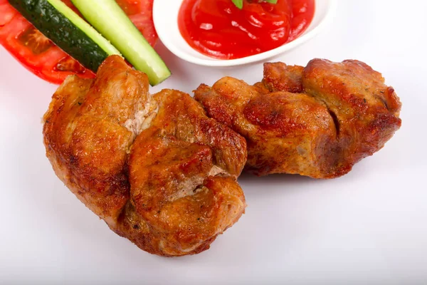 Hot Juicy Dan Lezat Bbq Pork Atas Latar Belakang Kayu — Stok Foto