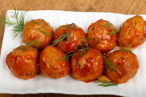 Meat Balls Tomato Sauce Served Dill — Stock Photo, Image