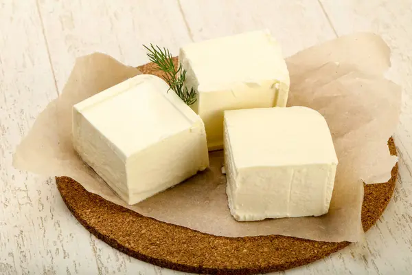 Feta Sajt Kapros Mint Fából Készült Háttér — Stock Fotó