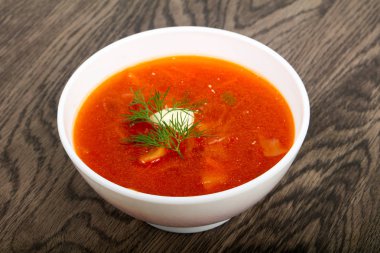 Rus Borcsh çorba ahşap arka plan üzerinde