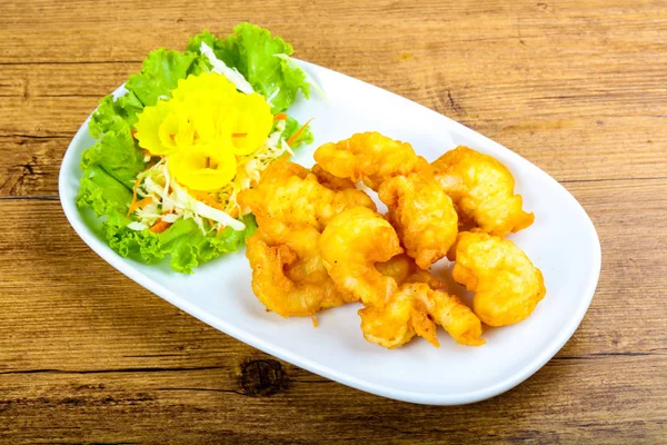 Calamar Tempura Cocina Estilo Asiático Sobre Fondo Madera — Foto de Stock