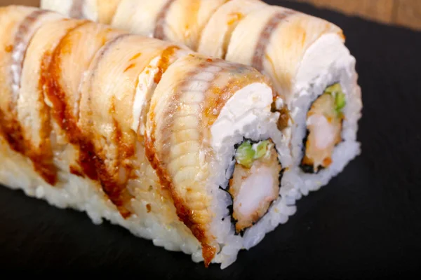 Rollo Anguila Tradicional Japón Placa Blanca — Foto de Stock