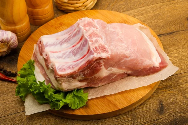 Raw Pork Meat Baking Wooden Background — Stock Photo, Image
