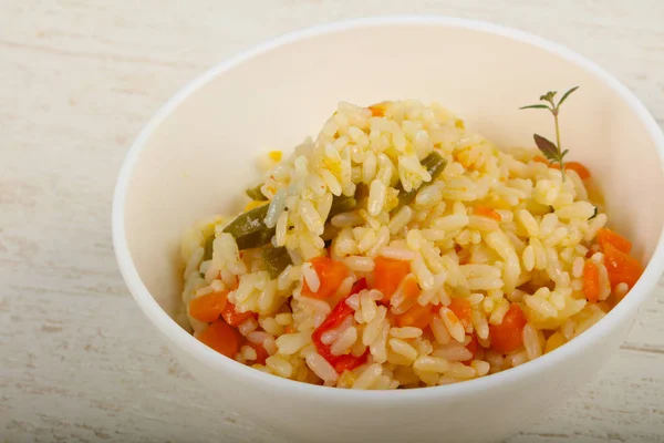 Mexican Rice Vegetables Herbs White Plate — Stock Photo, Image