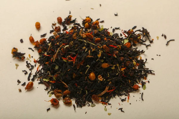 Aroma Tea Halom Gyümölcsök Bogyók Fűszernövények Felett Háttér — Stock Fotó