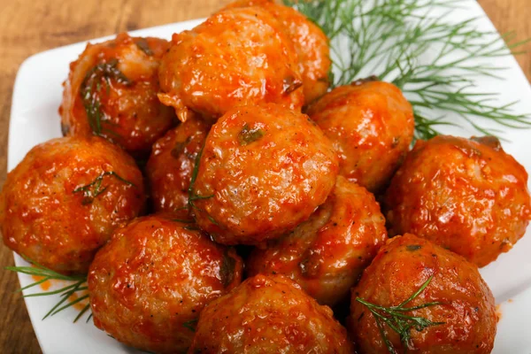 Meat Balls Tomato Sauce Served Dill — Stock Photo, Image