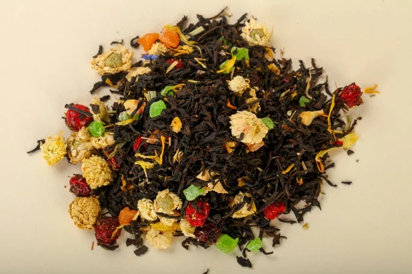 Aroma Montão Chá Com Frutas Bagas Ervas Sobre Fundo Madeira — Fotografia de Stock