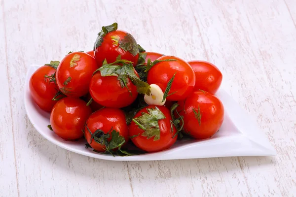 Eingelegte Rote Tomaten Der Schüssel — Stockfoto