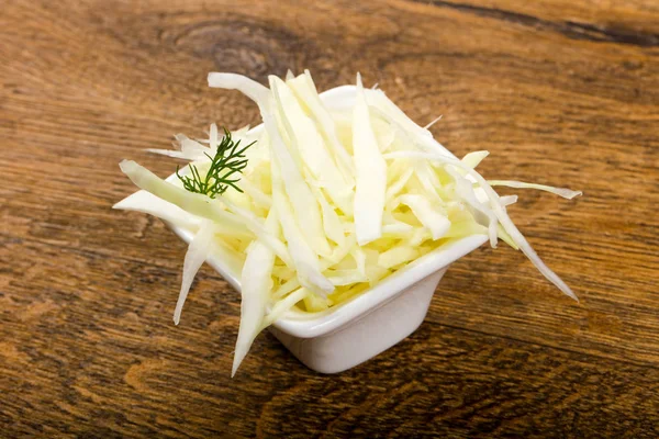 Shredded Cabbage Heap Bowl Ower Wooden Background — Stock Photo, Image