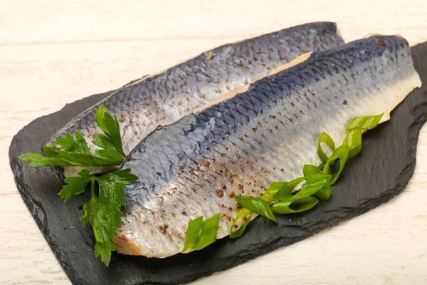 Herring Fillet Ready Eat Wooden Background — Stock Photo, Image