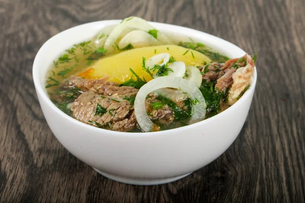 Caucasian meat soup - Hashlama with lamb or beef — Stock Image Caucasian Meat Soup Hashlama Lamb Beef Stock Photo
