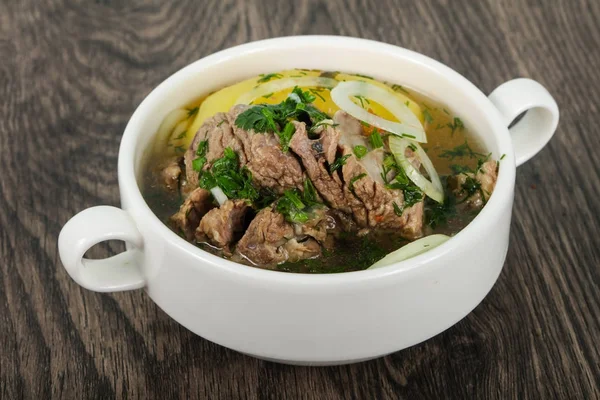 Sup Daging Kaukasia Hashlama Dengan Daging Domba Atau Sapi — Stok Foto