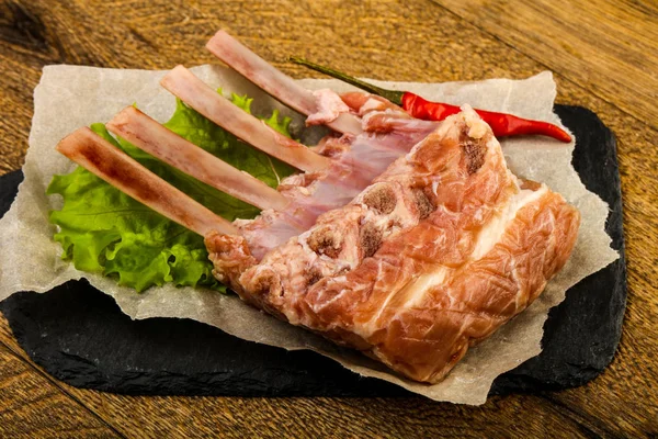 Raw Lamb Ribs Pepper Ready Cooking Wooden Background — Stock Photo, Image