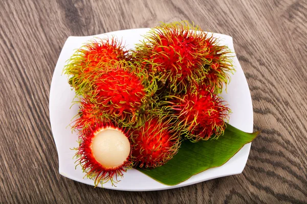 Fresh Ripe Sweet Rambutan Heap Asian Fruit — Stock Photo, Image