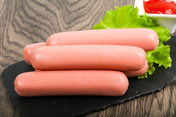 Boiled Sausages Salad Ketchup — Stock Photo, Image