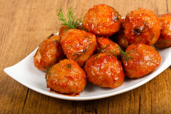 Meat Balls Tomato Sauce Served Dill — Stock Photo, Image