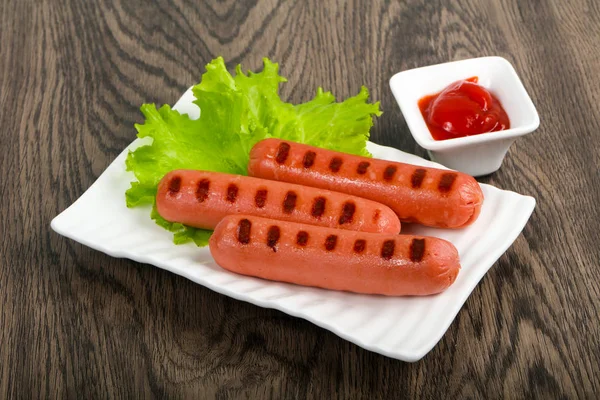 Grilled Sausages Salad Ketchup — Stock Photo, Image